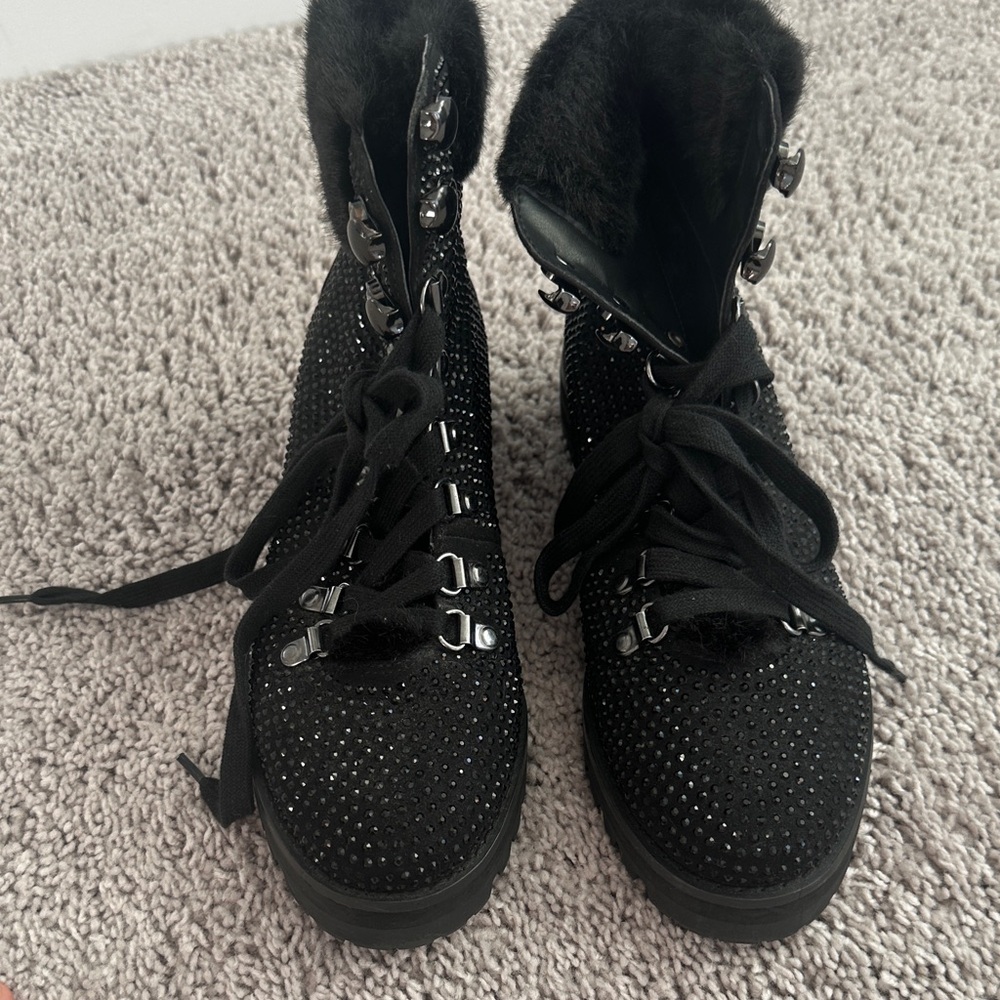 Express Black Studded Combat Boots
